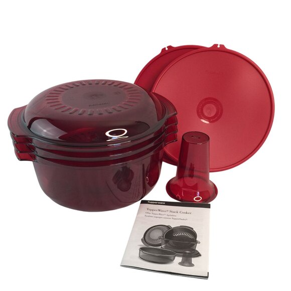 Tupperware TupperWave Stack Cooker Cranberry Red New Complete Set - Picture 1 of 7